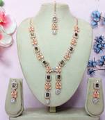 Green rose gold premium designer american diamond and stone work necklace set