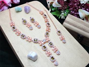 Green rose gold premium designer american diamond and stone work necklace set 2