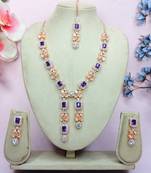 Blue rose gold premium designer american diamond and stone work necklace set