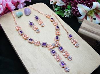 Blue rose gold premium designer american diamond and stone work necklace set 2