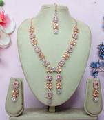 Pink rose gold premium designer american diamond and stone work necklace set