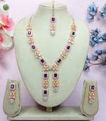 Purple rose gold premium designer american diamond and stone work necklace set