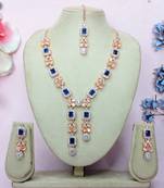 Blue rose gold premium designer american diamond and stone work necklace set