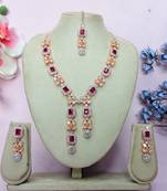 Pink rose gold premium designer american diamond and stone work necklace set
