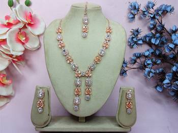 White rose gold premium designer american diamond and stone work necklace set 1
