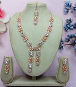 White rose gold premium designer american diamond and stone work necklace set