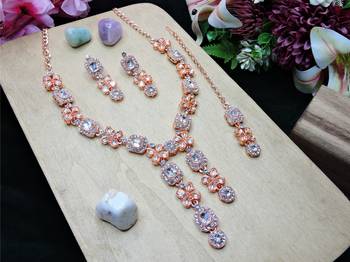 White rose gold premium designer american diamond and stone work necklace set 2