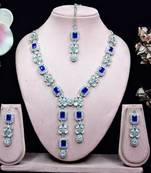 Blue rhodium premium designer american diamond and stone work necklace set
