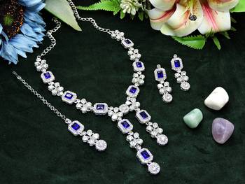 Blue rhodium premium designer american diamond and stone work necklace set 2