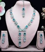 Green rhodium premium designer american diamond and stone work necklace set