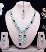 Green rhodium premium designer american diamond and stone work necklace set