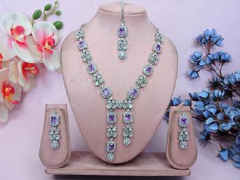 Purple rhodium premium designer american diamond and stone work necklace set 1