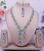 Purple rhodium premium designer american diamond and stone work necklace set