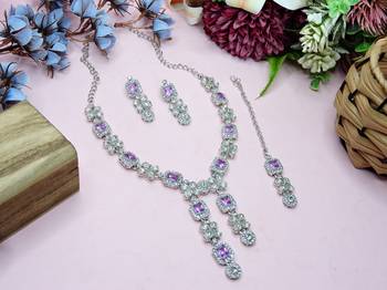 Purple rhodium premium designer american diamond and stone work necklace set 2