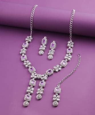 Purple rhodium premium designer american diamond and stone work necklace set 3