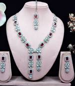 Maroon rhodium premium designer american diamond and stone work necklace set