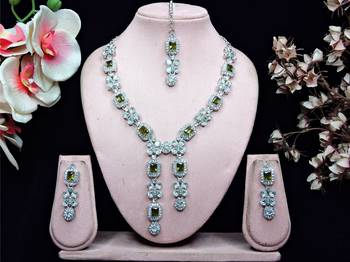 Green rhodium premium designer american diamond and stone work necklace set 1