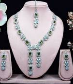Green rhodium premium designer american diamond and stone work necklace set