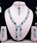 Blue rhodium premium designer american diamond and stone work necklace set