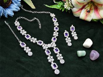 Blue rhodium premium designer american diamond and stone work necklace set 2