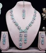Pink rhodium premium designer american diamond and stone work necklace set