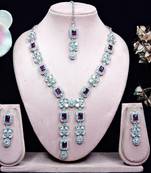 Purple rhodium premium designer american diamond and stone work necklace set