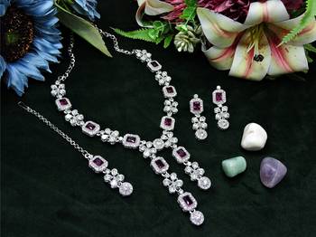 Purple rhodium premium designer american diamond and stone work necklace set 2