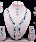 Blue rhodium premium designer american diamond and stone work necklace set