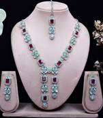 Pink rhodium premium designer american diamond and stone work necklace set