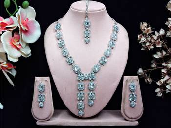 White rhodium premium designer american diamond and stone work necklace set 1