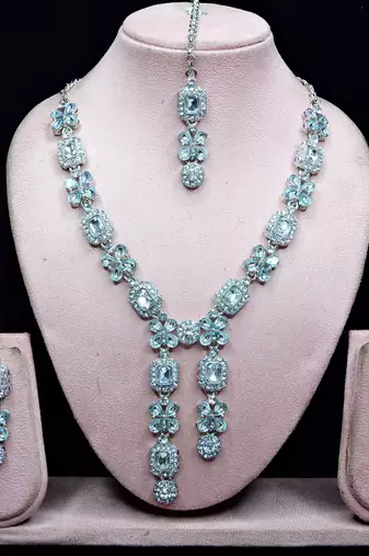 White rhodium premium designer american diamond and stone work necklace set