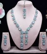White rhodium premium designer american diamond and stone work necklace set