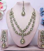 Gold yellow gold premium designer american diamond and stone work necklace set