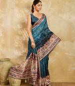 Dark grey zari work with color full border cotton silk saree with blouse