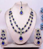 Blue yellow gold premium designer american diamond and stone work necklace set