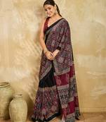 black digital print with mirror work chinon saree with blouse