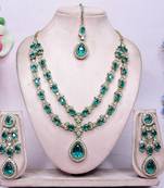 Green yellow gold premium designer american diamond and stone work necklace set