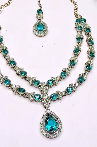 Green yellow gold premium designer american diamond and stone work necklace set