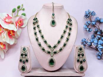 Green yellow gold premium designer american diamond and stone work necklace set 1
