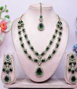 Green yellow gold premium designer american diamond and stone work necklace set