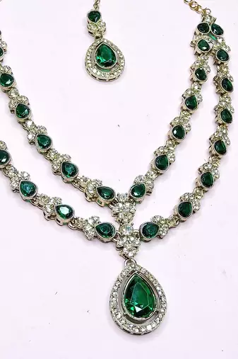Green yellow gold premium designer american diamond and stone work necklace set