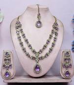 Purple yellow gold premium designer american diamond and stone work necklace set