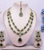 Green yellow gold premium designer american diamond and stone work necklace set