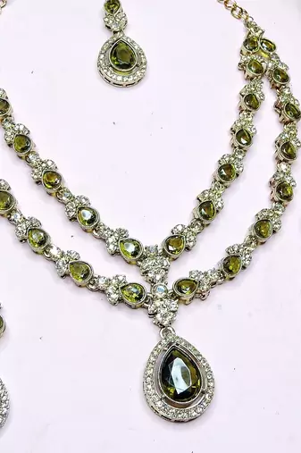 Green yellow gold premium designer american diamond and stone work necklace set
