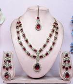 Maroon yellow gold premium designer american diamond and stone work necklace set
