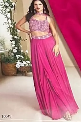 magenta sequins silk blend indo western - free size