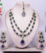 Blue yellow gold premium designer american diamond and stone work necklace set