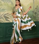 Mehendi digital print with zari work silk blend saree with blouse