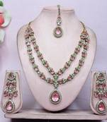 Pink yellow gold premium designer american diamond and stone work necklace set