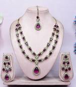 Purple yellow gold premium designer american diamond and stone work necklace set